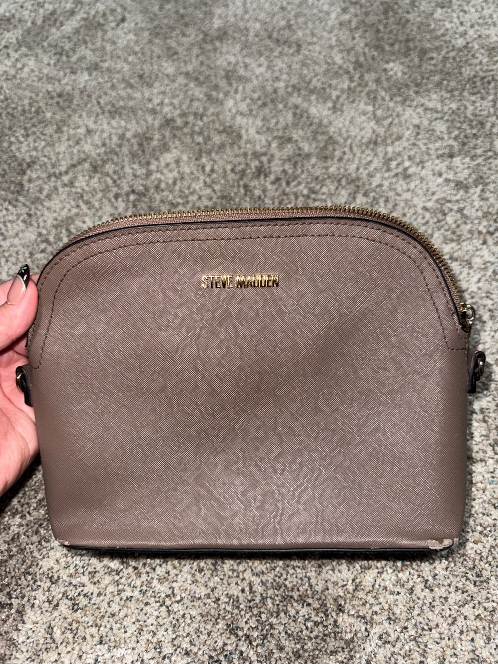 Steve Madden Taupe Toiletry Pouch with Gold Hardware